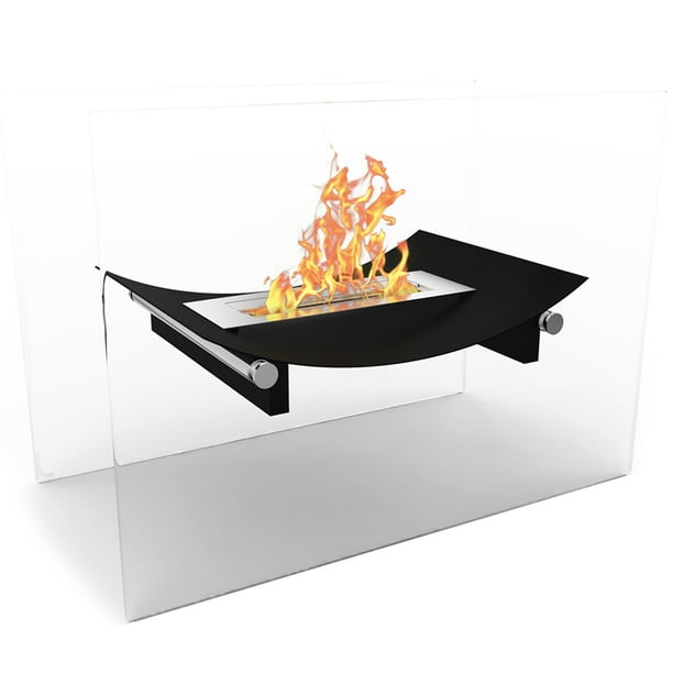 Elite Flame Black Bow Ventless Free Standing Bio Ethanol Fireplace Can