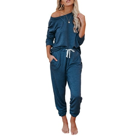 

Abtel Ladies Loungewear Elastic Waist Nightwear Loose Sleepwear Women Casual Home Clothes Lounge Set Navy Blue L
