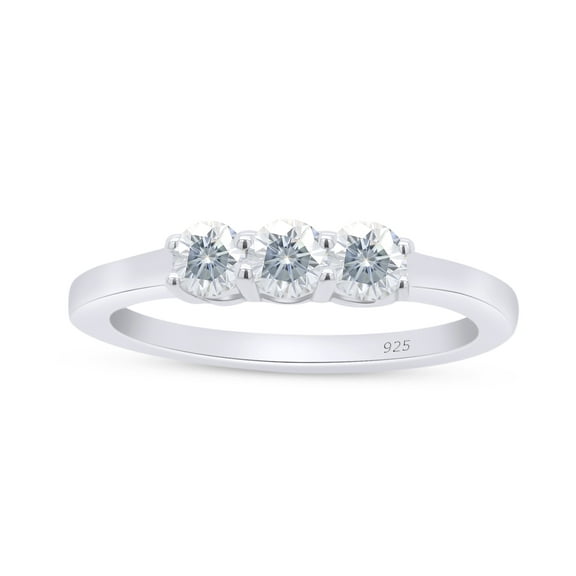 0.45cttw Round Cut Moissanite Lab Created Diamond Three Stone Engagement Wedding Ring for Women 14K White Gold Plated Sterling Silver Ring Size-5