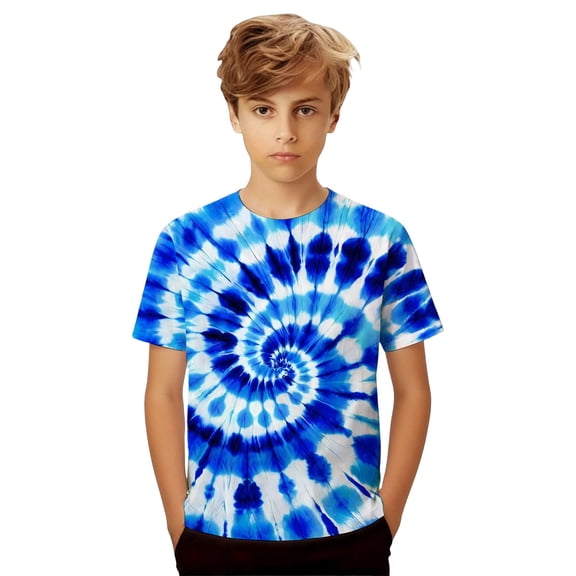 Lullu Boys Casual Tie Dyed T Shirt Short Sleeve Crew Neck T Shirt Kids Tee Top, Sizes 1-13