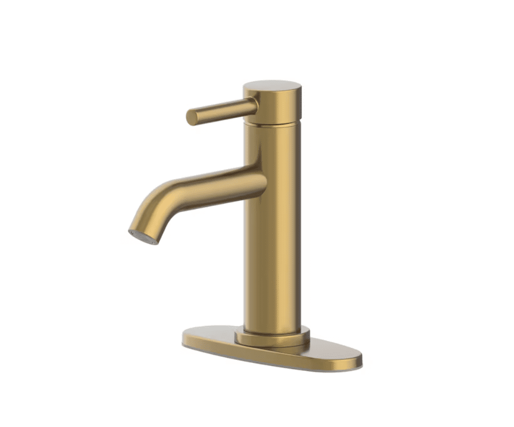 allen + roth Harlow Brushed Gold Single hole 1-handle WaterSense Mid-arc Residential Handle Bathroom Sink Faucet with Drain with Deck Plate