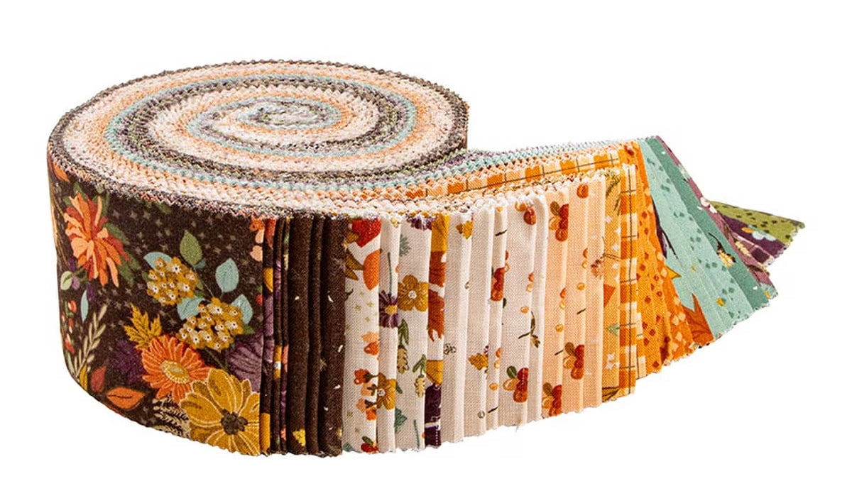 Jelly Roll - The Awe of Autumn by Sandy Gervais for Riley Blake Designs Fall Flowers Leaves Pumpkins Plaid 2.5" Strips Rolie Polie Bundle Quilter's Cotton Fabric Precuts (RP-16190-40) M525.52