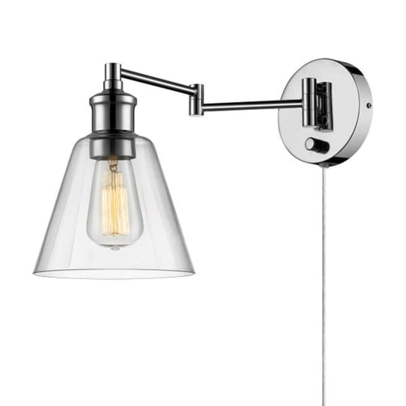 Globe Electric Parker 1-Light Chrome Industrial Vintage Plug-In/Hardwire Wall Sconce
