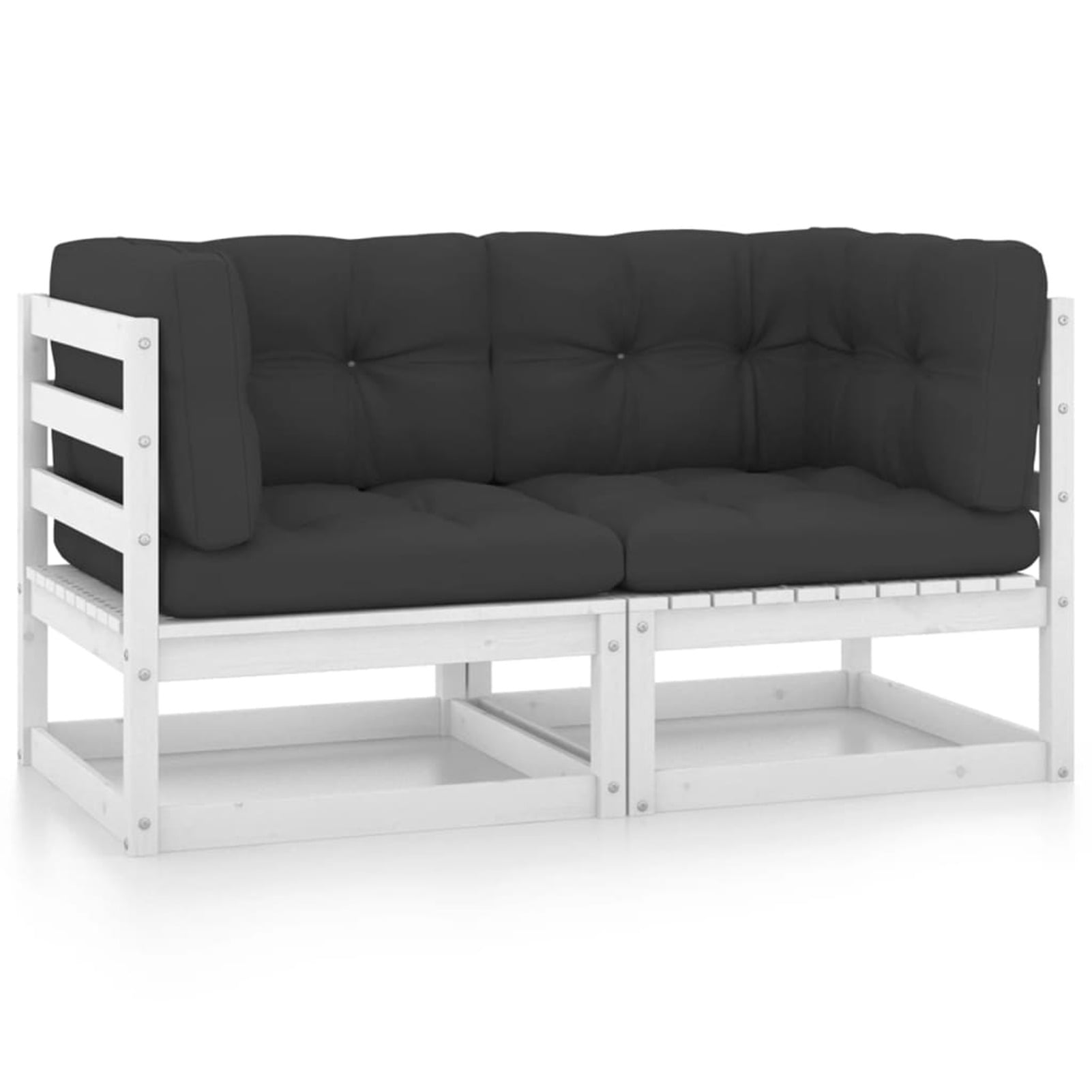 Dcenta 2Seater Patio Sofa 2 Corner Sofa with Cushion White Pinewood