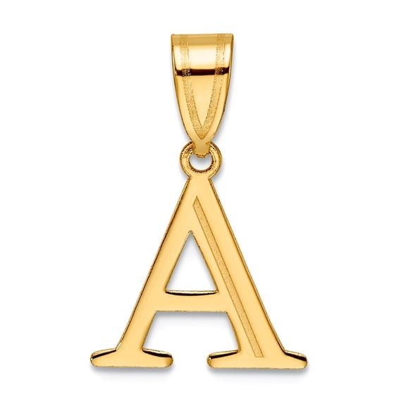 14k Solid Yellow Gold Polished Etched Letter A Initial Pendant Necklace 20mm Long 0.35mm Thick Pendant for Women