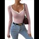 thumbnail image 2 of Camiseta de Larga con Escote Corazón para Mujer, de Punto Acanalado y Ribete en Contraste. Rosa L, 2 of 8