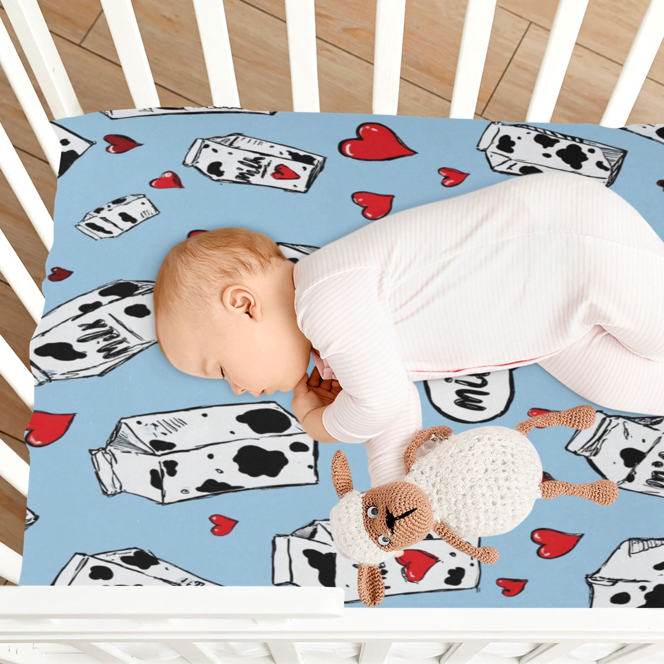 Baby Essentials 52”x 28”- Standard Cotton-like Modal Elastic- Milk Carton Design Crib Sheets for Newborns and Toddlers