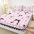 thumbnail image 3 of Manfei Kawaii Ribbon Bow Knot 3pcs Twin Sheet Sets for Girls Female Children,Geometric Plaid Grid Twin Fitted Sheet,Love Heart Print Breathable Flat Sheet,Microfiber Bedroom Decor, 3 of 7