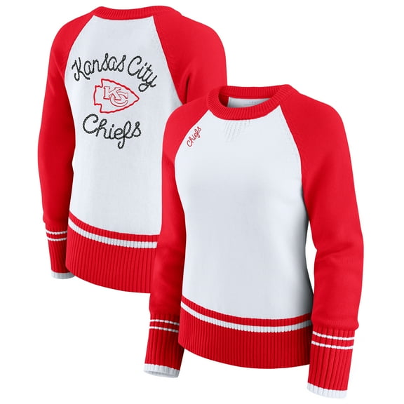 Women's WEAR by Erin Andrews White/Red Kansas City Chiefs Colorblock Raglan Sweater
