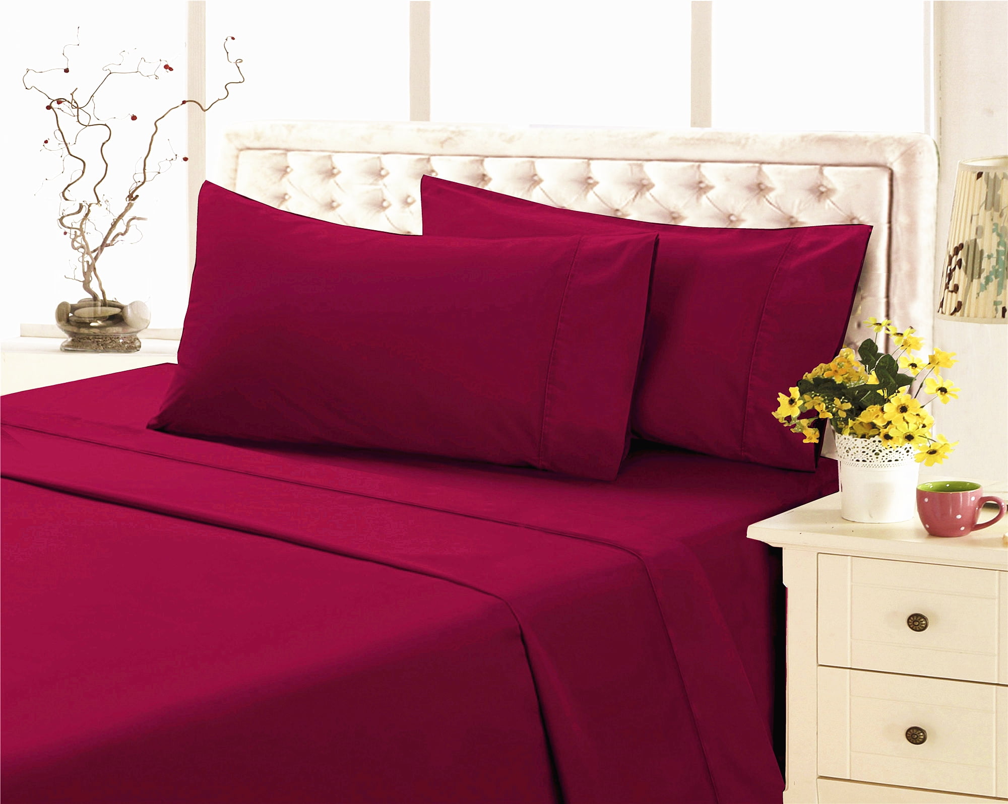 Queen Size Bedding Sheets & Pillowcase 4Piece Set, Red