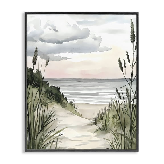 Stupell Industries Coastal Calm Seaside Dunes Black Framed Giclee Art, design by Riley B
