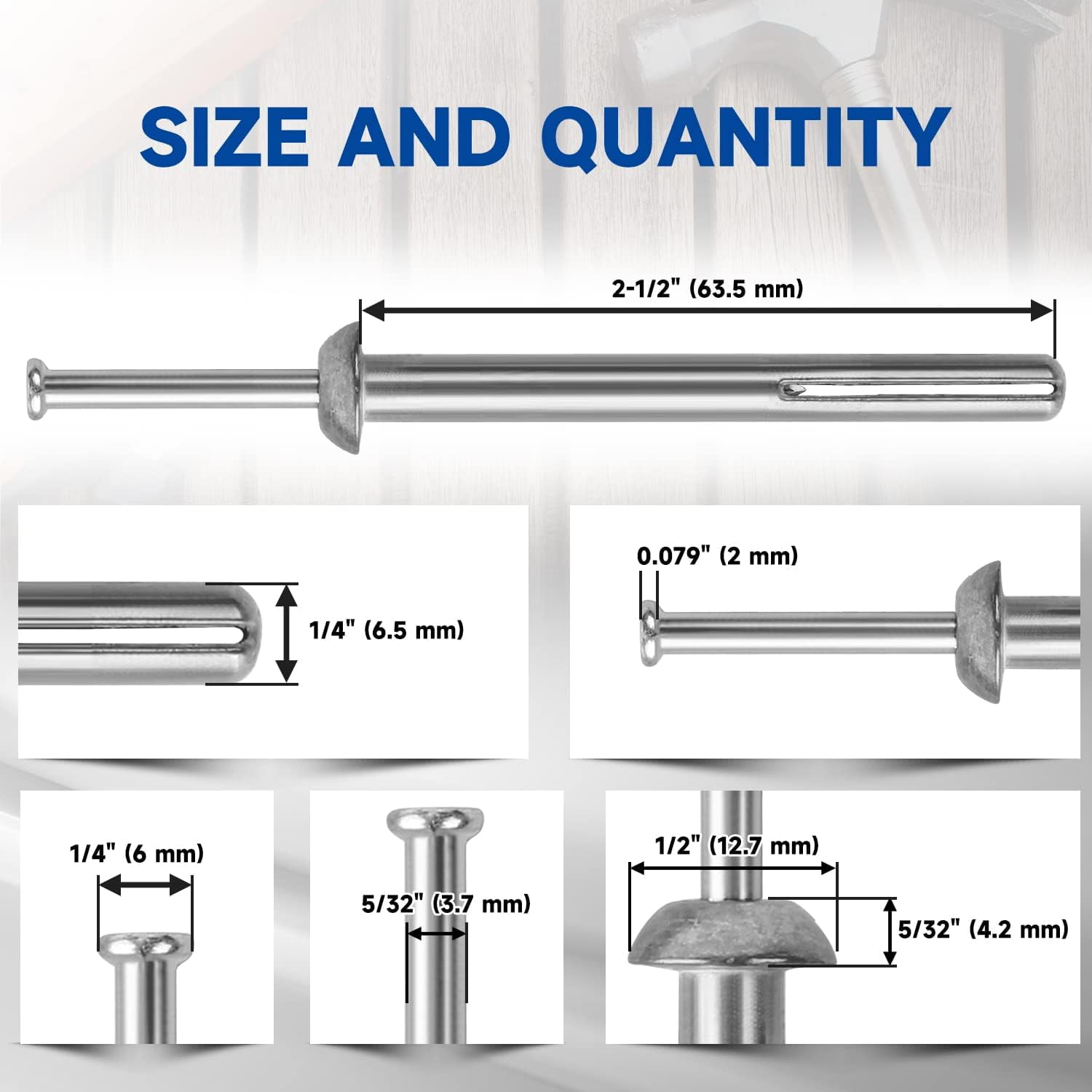 MEITE Hammer Drive Anchors Heavy Duty Zinc-Plated Steel Rust-Resistant 3 Boxes 1/4 by 2-1/2 Inch