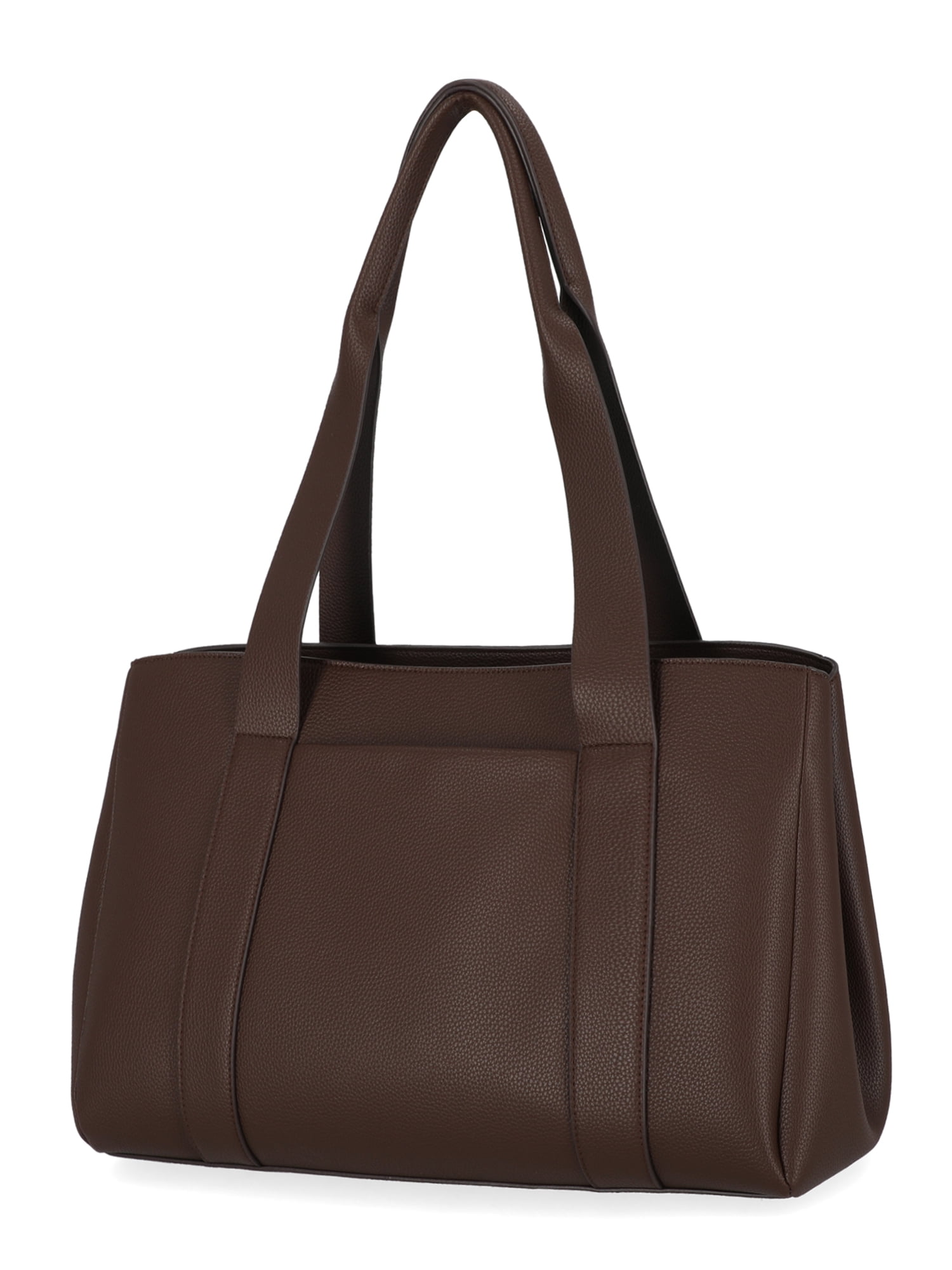 Free Assembly Women's Faux Leather Work Tote Handbag, Chocolate