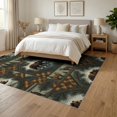 thumbnail image 3 of ODIKA 6'x9' Washable Area Rug Farmhouse Plaid Frame Cabin Forest Border Wildlife Woodland Fishing Refined for Dining Room, Under Table, Office Décor, Non-Slip Chair-Friendly, 3 of 7