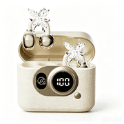 2-in-1 Clip-On Open Ear Earbuds for Women, Removable Butterfly Earring Headphones with Digital Battery Display