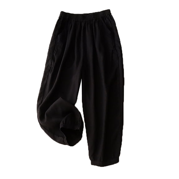 Aueoeo Women's Casual Mid Waisted Straight Leg Loose Stretchy Lightweight Baggy Pants