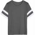 thumbnail image 2 of Womens T Shirts Loose Fit Short Sleeve Tees with White Striped Sleeves Casual Loose Crew Neck Tee Summer Lightweight Girls Outfits Clothes, 2 of 5