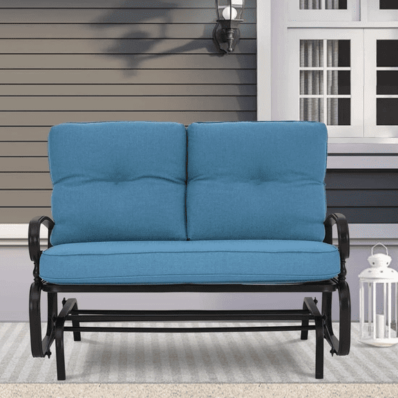 SOLAURA 2-Person Outdoor Swing Glider Chair Bench Loveseat Cushioned Sofa,Blue