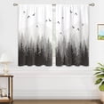 thumbnail image 4 of 2 Pcs Black Grey Misty Forest Kitchen Curtains, Nature Tree Woodland Mountain Rod Pocket Cafe Short Window Drapes for Bathroom Dining Laundry Room Tier Curtains, 56x40 Inch, 4 of 5