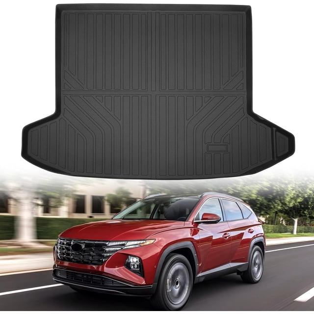 Tapis de Sol Modèle Modern Tucson 2022-2026 (Non Adapté aux Modèles Hybrides et Hybrides à Brancher) Tapis de Coffre Tous Temps Imperméables et Inodores Doublure de Coffre Accessoires en Tusk Noir