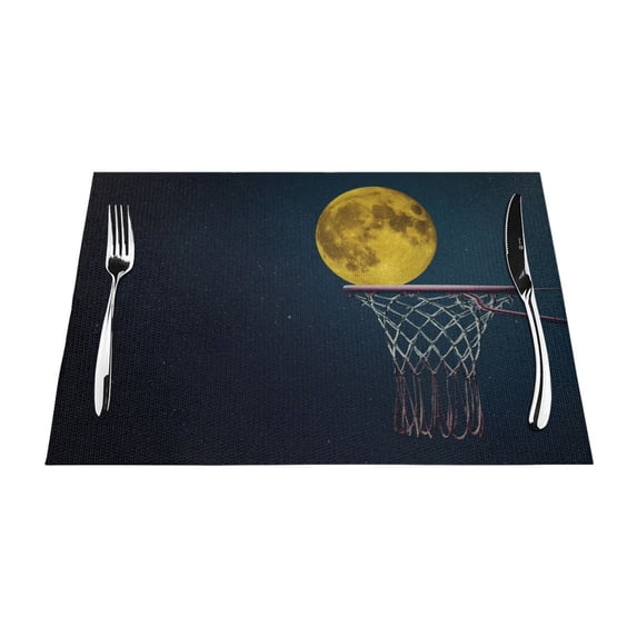 ZNDUO Placemats, 1 PCS Heat Resistant Stain Resistant Woven PVC Insulation Placemats, Durable Washable Elegant Table Mats for Dining-Dream Moon Basketball, 18"x12"