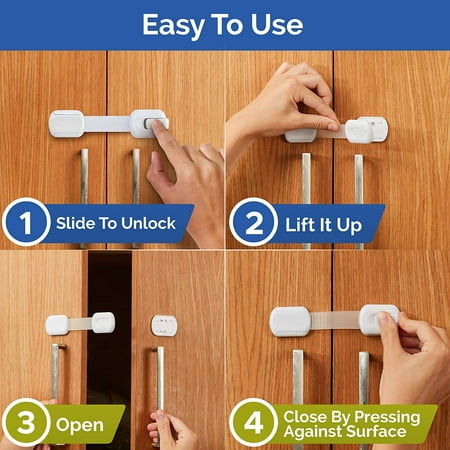 Child Safety Strap Locks (4-Pack) Baby Locks for Cabinets and Drawers, Toilet, Fridge & More. 3M Adhesive Pads. Easy Installation. (White)