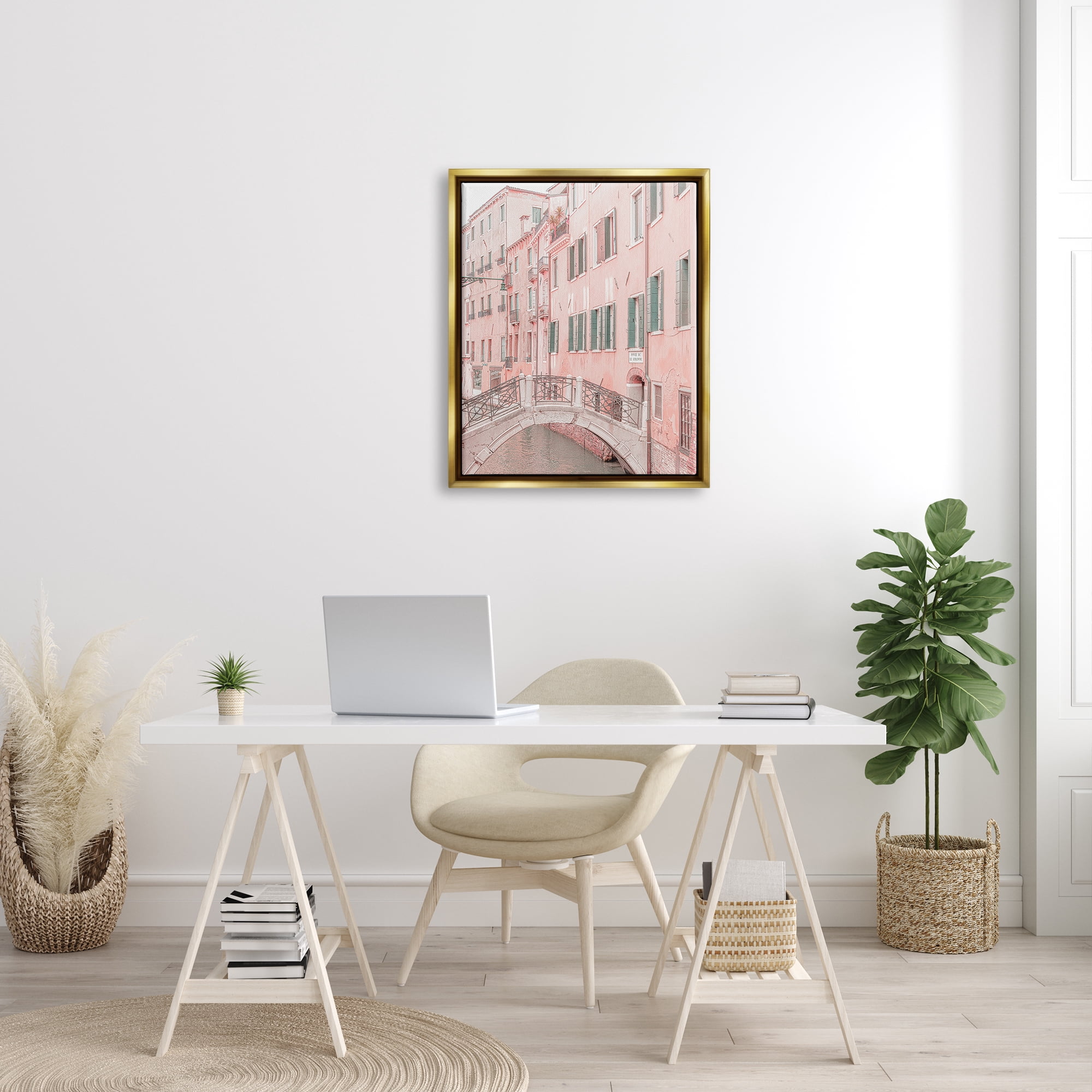 Stupell Industries City Canal Bridge Photography Town & City Photography Gold Floater Framed Art Print Wall Art