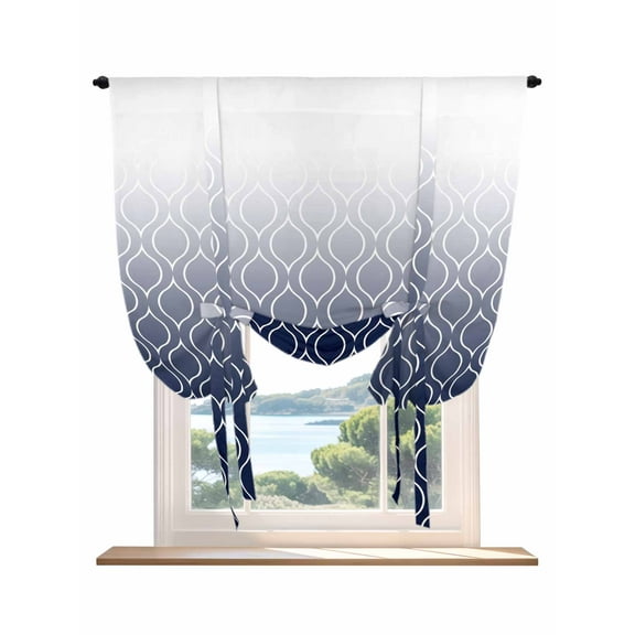 Morocco Blue Gradient Tie Up Curtains for Windows 45 Inch Length Balloon Curtains Kitchen Adjustable Balloon Window Shade Geometric Modern Simple Check Tie Up Valance Bathroom Curtain Window 52"x45"