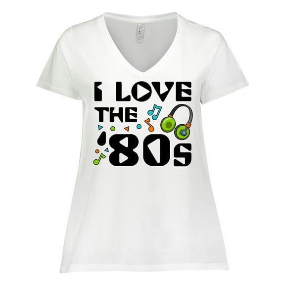 Inktastic I Love the '80s-musical notes Women's Plus Size V-Neck T-Shirt
