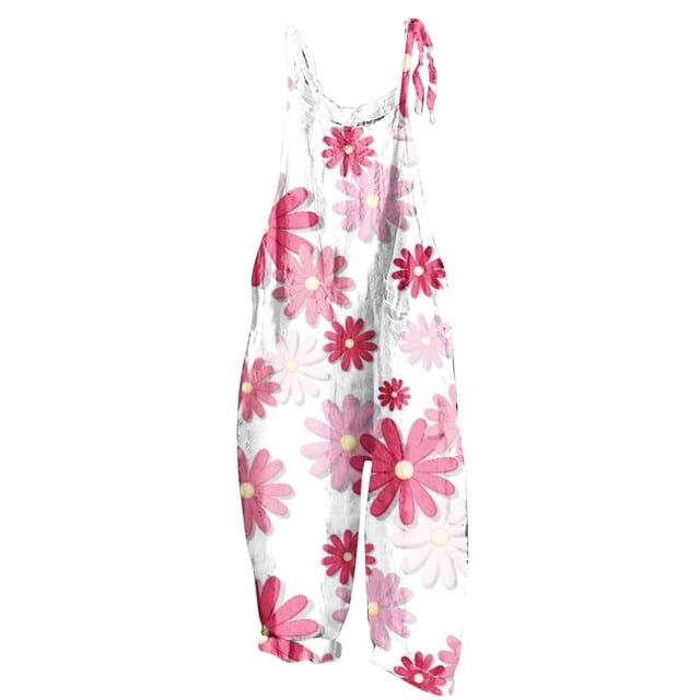 Pisexur Womens Summer Casual Jumpsuits Dressy Hawaii Print Sleeveless Rompers Spaghetti Strap Adjustable Loose Shorts Jumpsuit with Pockets