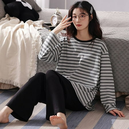 

QWZNDZGR Fake 1 For 3 Spring Combed Cotton Embroidery Duck Pajama Sets Women Pyjamas Striped Sleepwear Loungewear Pijama Mujer Nightwear