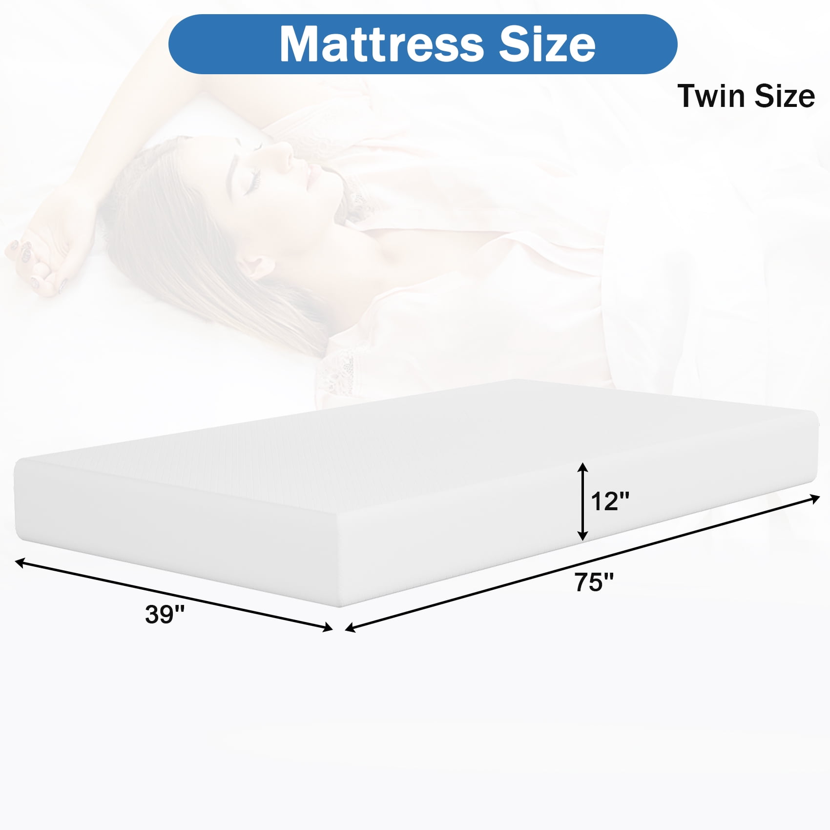 12 Inch Twin Mattress, Memory Foam Mattress, Medium-Firm Mattress, Breathable Bed Mattress with Removable Cover in Box, White