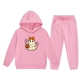 thumbnail image 3 of Bysome Girls Outfit Set Graphic Print Long Sleeve Hooded Tees With Solid Color Pants Set Halloween Breathable Girls Outfit Size 6-7 Years Pink, 3 of 3