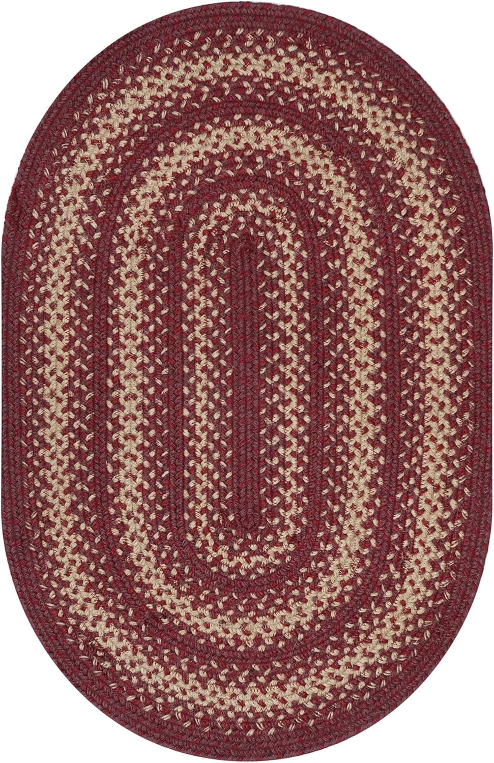 Autumn Maple Burgundy and Tan Oval Braided Rug, Jute, 6x9' - Rustic Primitive Decor for Bedroom, Living Room, Everywhere