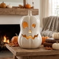 thumbnail image 4 of Halloween Decor Handmade Terracotta Pumpkin Jack O' Lantern Vintage Autumn Farmhouse Table Decorations for Home Indoor Outdoor Porch Mantel(with Light), 4 of 6