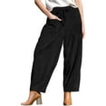 thumbnail image 3 of Pantalones de para Mujer, Estilo Holgado, de Pierna , Informales, con Cintura Elástica, Tipo Palazzo y Estilo Harem, con Bolsillos Negro S, 3 of 7