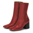 thumbnail image 4 of YDN Women Fashion Calf Boots Square Closed Toe Side Zippers Booties Block Mid Heels Business Daily Office Shoes Size 8 Red, 4 of 5