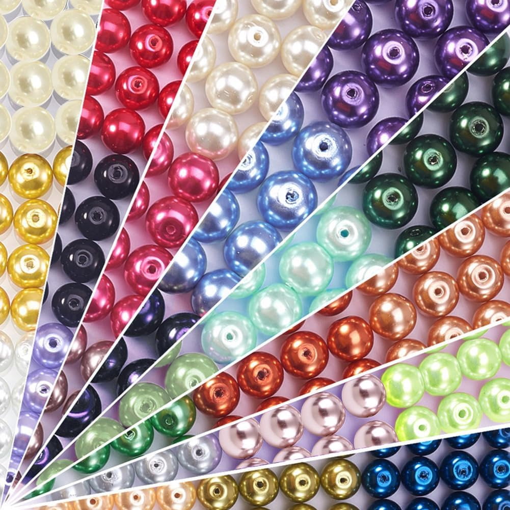 360pcs 10mm Glass Pearl Beads 24 Color Craft Pearl Bead Satin Luster Imitation Pearls Bead Dyed Round Loose Spacer Beads for Jewelry Necklace Craft Making Vase FillersMixed Color
