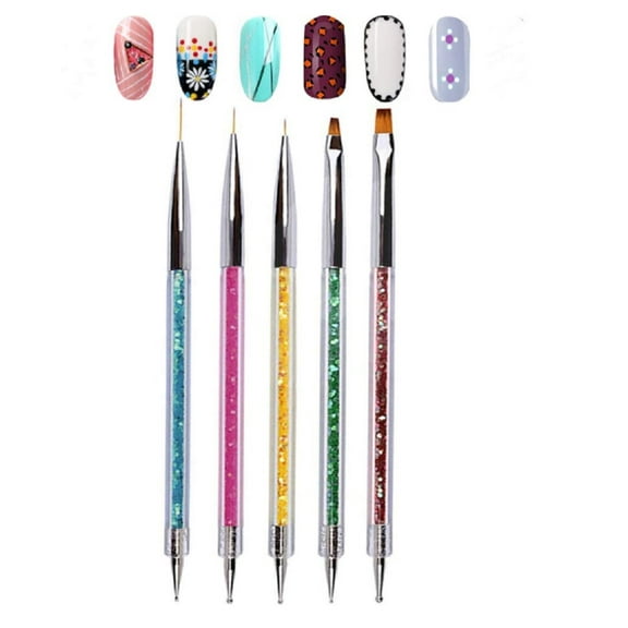5-Piece Colorful Nail Art Brush Set – Double-Ended Dotting Pen & Liner Brush for Creative Nail Designs TIKA