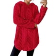 thumbnail image 2 of Sudadera con Capucha de Jacquard de Larga en Color Liso para Mujer, Chaqueta Ajustada con Cordón de Felpa. Rojo XL, 2 of 7