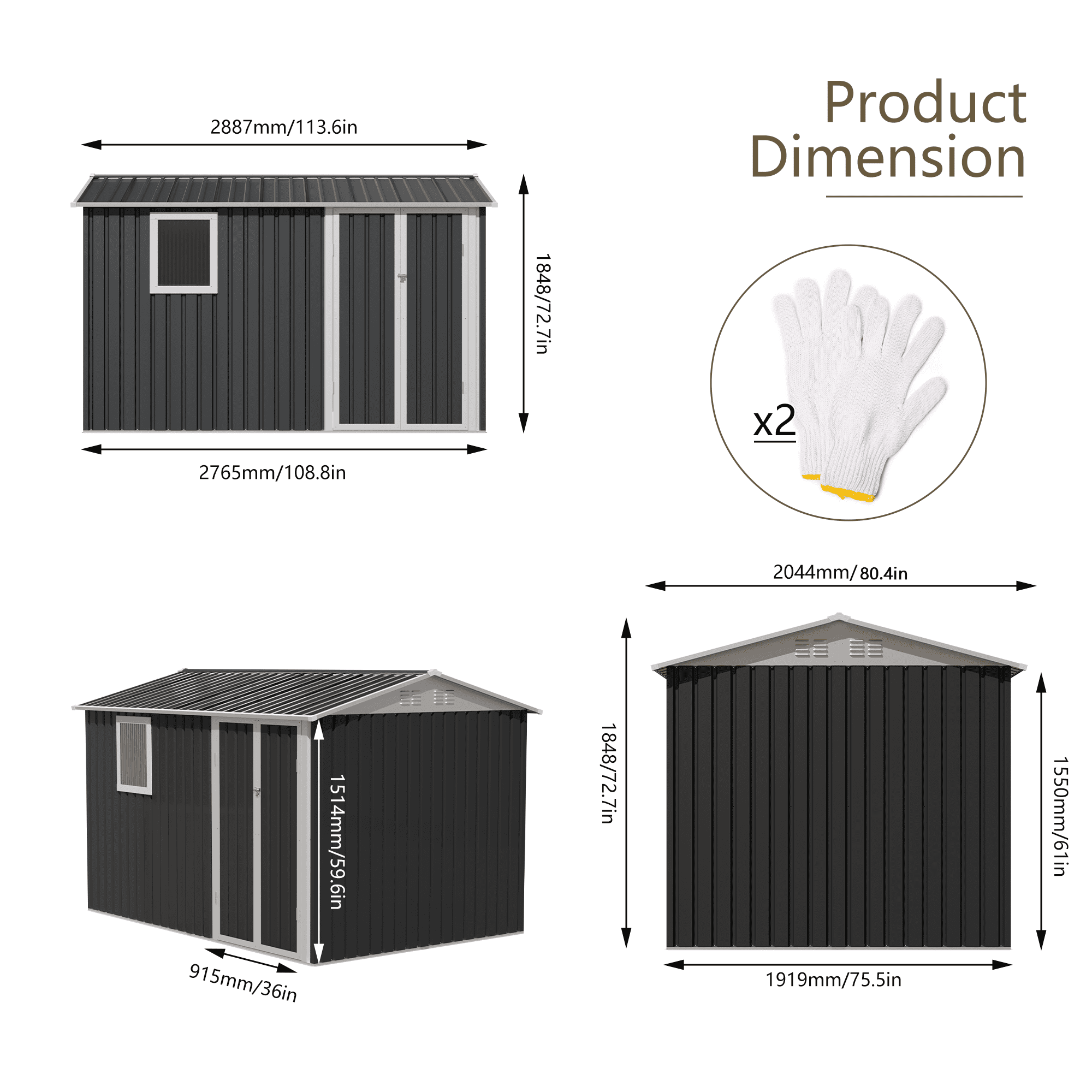 Leumius 9x6 FT Metal Garden Storage Shed for Patio Backyard Tools House Storage Shed with One Window
