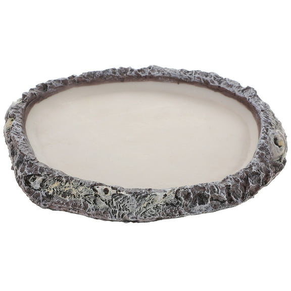 Reptile Water Feeding Dish for Lizards Snakes Turtles Made of Resin Grey Color 6.5 Inches