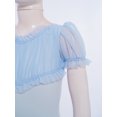 thumbnail image 5 of Doomiva Kids Girls Puff Sleeve Ballet Leotard Toddler Dance Mesh Spliced Gymnastics Bodysuit Outfit Light Blue 170, 5 of 7