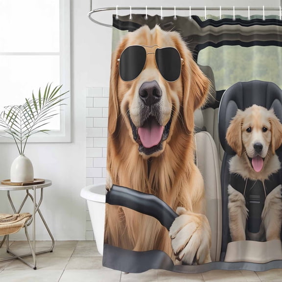 Funny Dog Print Waterproof Fabric Shower Curtain, Summer Modern Animals Waterproof Fabric Shower Curtain for Bathroom Curtains Bathtubs Hotel Washable Shower Curtains with 12 Hooks Standard 60x72