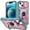 Green+Pink, variant on Military Grade Drop Impact for iPhone 15 Camera Lens Slide Protection Case 360 Metal Rotating Ring Kickstand Holder Armor Shockproof Case For iPhone 15, Pink+Green