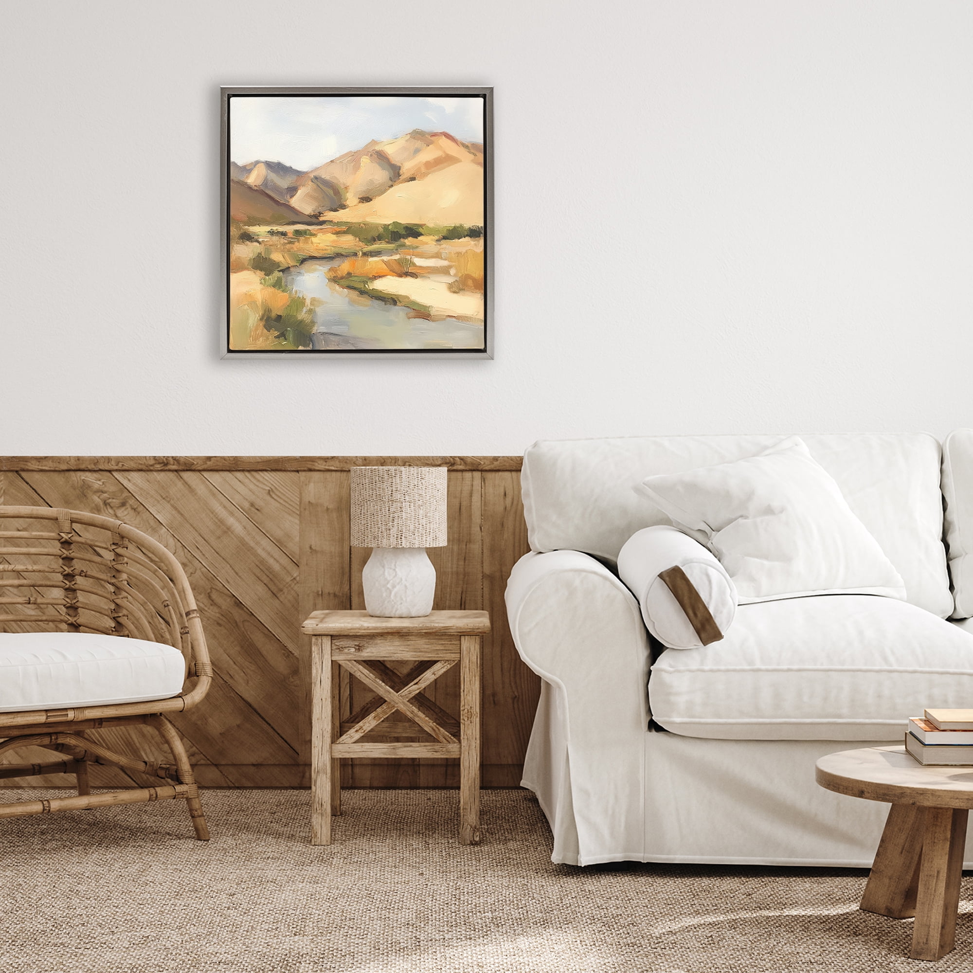 Stupell Industries Wispy Desert River Gray Framed Floater Canvas Wall Art, design by Petal Prints Design