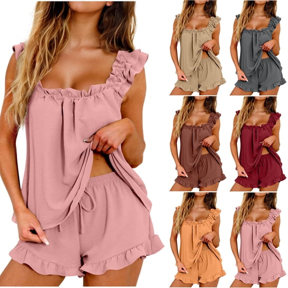 Sakmal Women Shorts Sets Wide Leg 2 Piece Outfits Brown Stretchy Solid Womens Shorts with Pockets