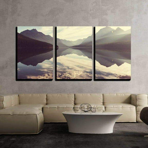 wall26-3 Piece Canvas Wall Art - Bowman Lake in Glacier National Park, Montana, USA - Modern Home Art Stretched and Framed Ready to Hang - 16"x24"x3 Panels