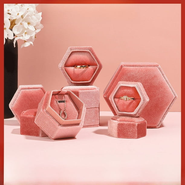 Caja de joyería hexagonal Caja de terciopelo para anillos, orejas y clavos Caja de joyería Caja de embalaje de joyería Caja de joyería