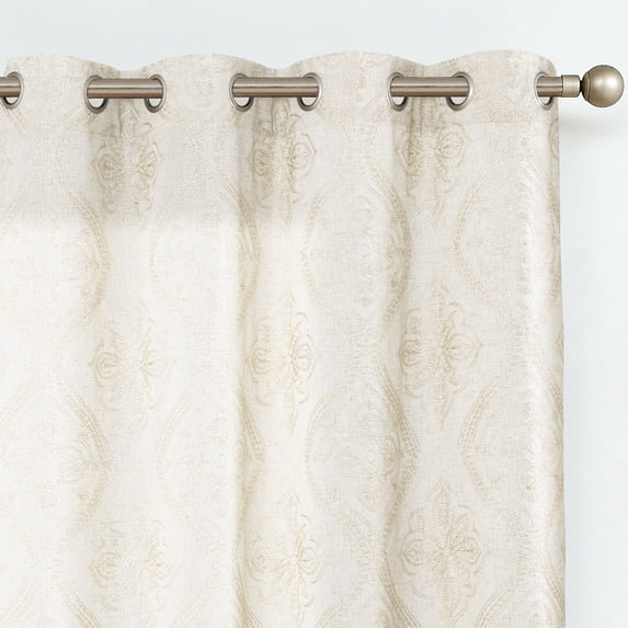 JINCHAN Embroidery Flax Linen Curtains for Living Room Grommet Top Window Curtains 2 Panels Light Filtering Drapes for Bedroom Beige W50 x L84